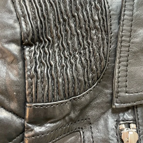 River Island 100% REAL LEATHER Quilted Moto Jacket - Black - Size UK 10 / US 6 - Picture 7 of 10